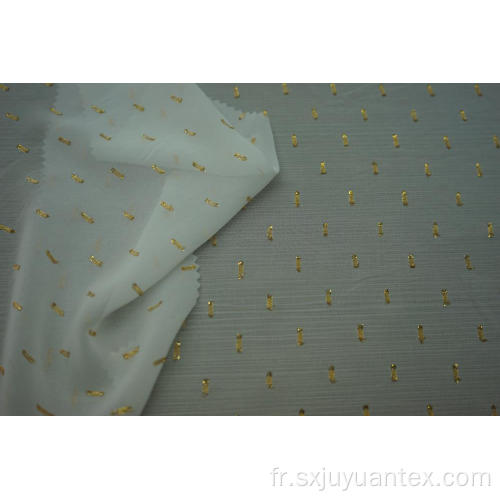 Tissu en mousseline de soie jacquard à pois lurex or polyester